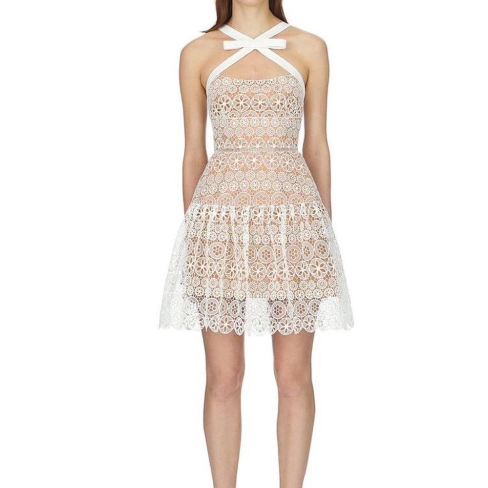 White circle floral lace mini dress New